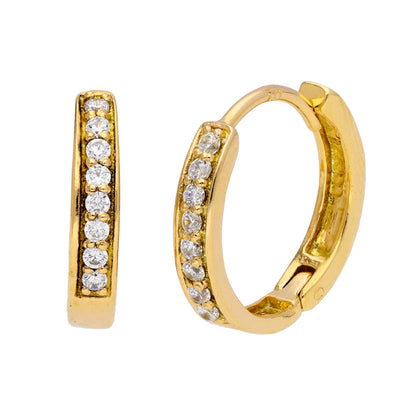 Gold Plated Sterling Silver Clear CZ Huggie 15mm Hoop Earrings