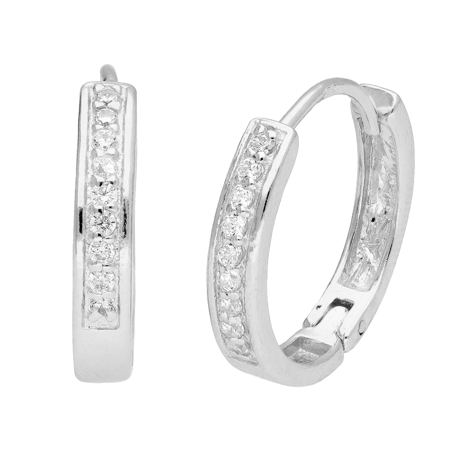 Sterling Silver CZ Pave Huggie 19mm Hoop Earrings