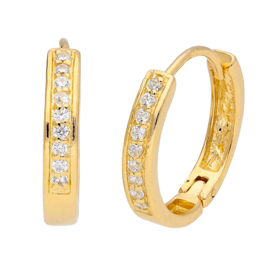 Gold Plated Sterling Silver CZ Pave Huggie 19mm Hoop Earrings