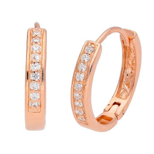 Rose Gold Plated Sterling Silver CZ Pave 19mm Hoop Earrings