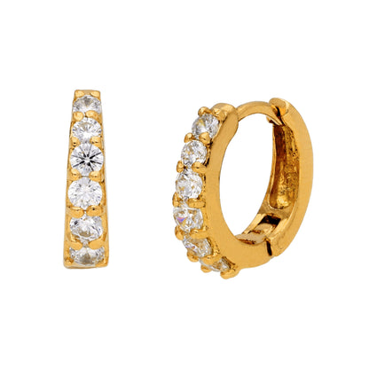 Gold Plated Sterling Silver CZ Claw Huggie 14mm Hoop Earrings