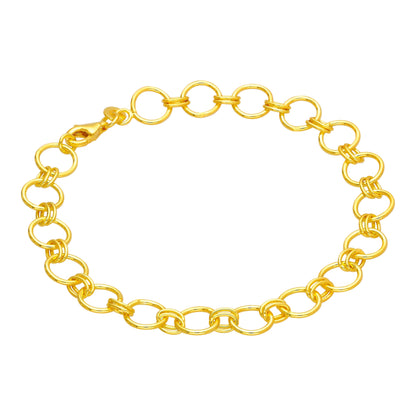 Gold Plated Sterling Silver Round Link Chain Bracelet 7 Inch