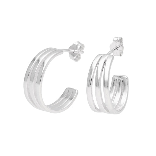 Sterling sølv Triple Line Open Hoop Stud øredobber