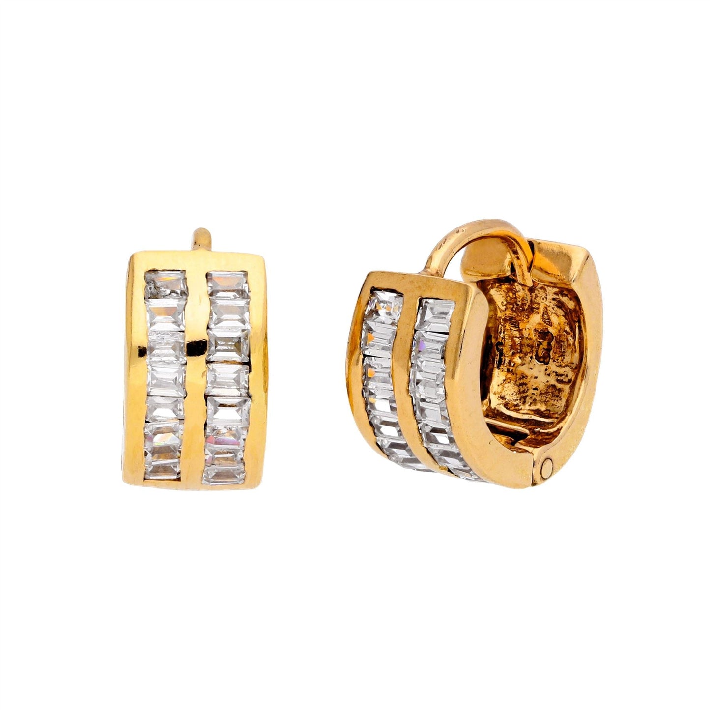 Gold Plated Sterling Silver CZ Set 13mm Huggie Hoop Earrings