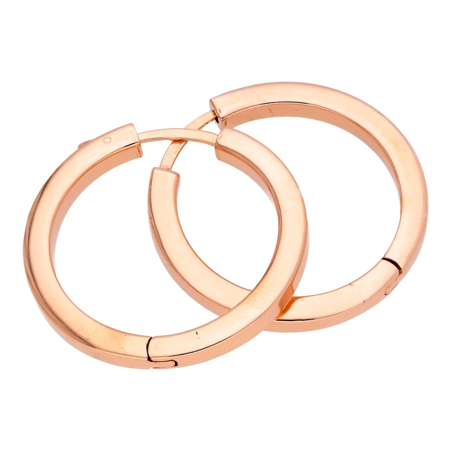 Rose Gold Plated Sterling Silver Square Tube Push Button 30mm Hoop Earrings