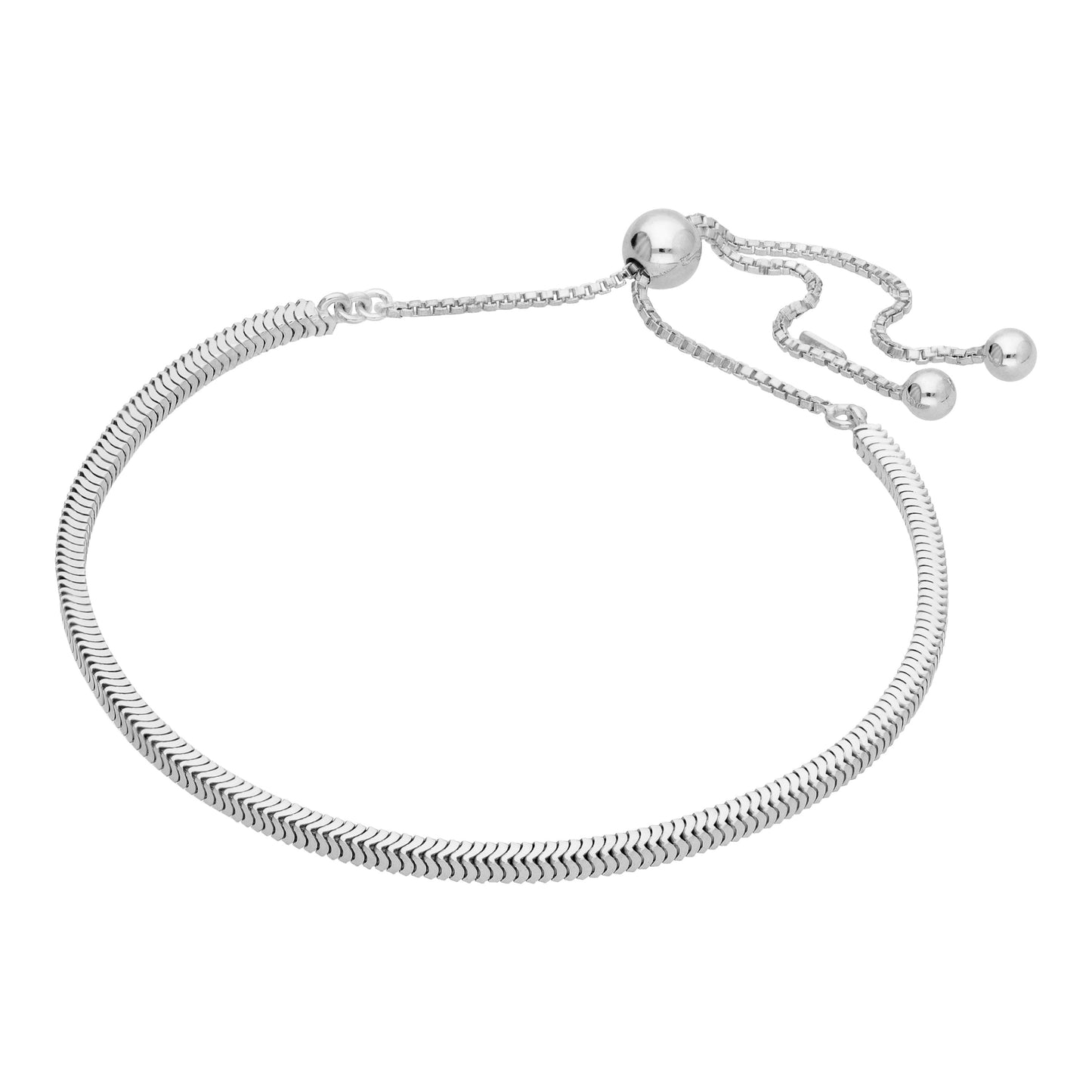 Sterling Silver Square Snake Chain Adjustable Bracelet