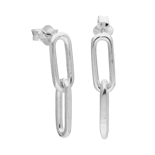 Sterling Silver Long Link Chain Stud Drop Earrings