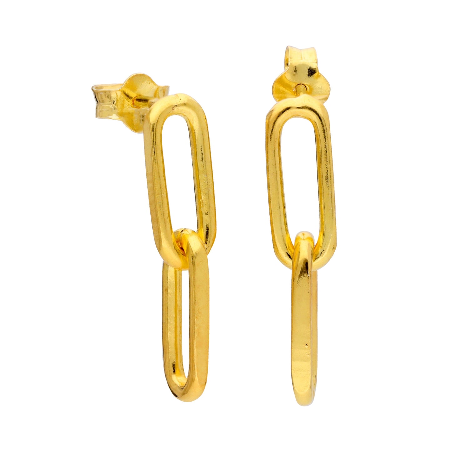 Gold Plated Sterling Silver Long Link Drop Stud Earrings