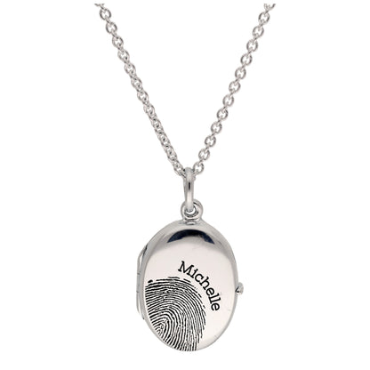 Bespoke Sterling Silver Fingerprint Name Locket Necklace 16-24 Inches