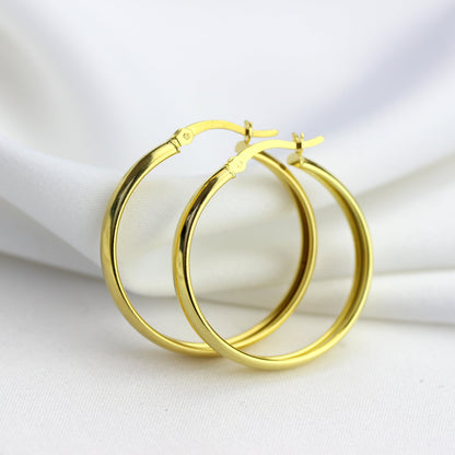 Gold Plated Sterling Silver Chunky Creole 30mm Hoop Earrings