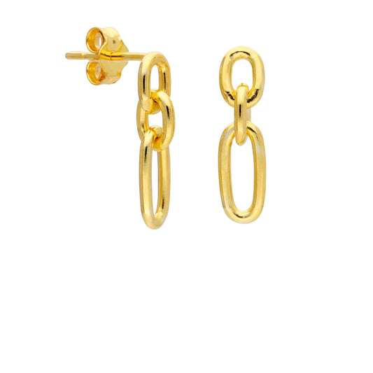 Gold Plated Sterling Silver Cable Chain Drop Stud Earrings