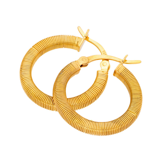 Gold Plated Sterling Silver Chunky Lined 20mm Hoop Earrings