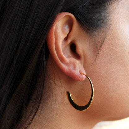 Gold Plated Sterling Silver Flat Tapered Open Hoop Stud Earrings