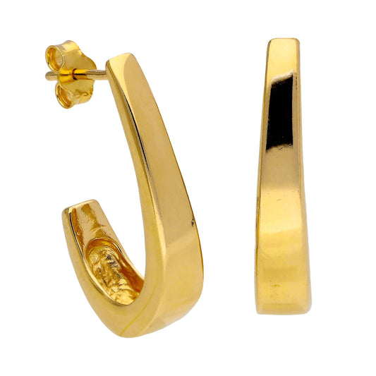 Gold Plated Sterling Silver Hooked Open Hoop Stud Earrings