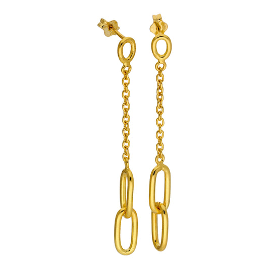 Gold Plated Sterling Silver Long Link Drop Stud Earrings