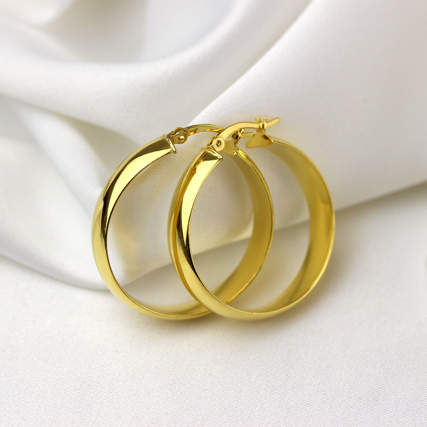 Gold Plated Sterling Silver Wide Creole 30mm Hoop Earrings