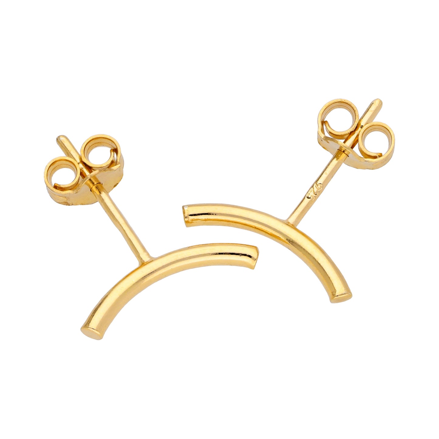 Gold Plated Sterling Silver Curve Bar Stud Earrings