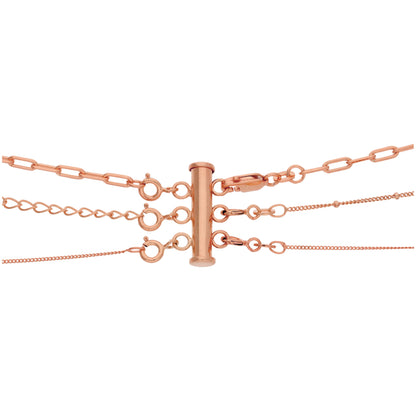 Rose Gold Plated Sterling Silver 3 Row Layer Necklace Clasp