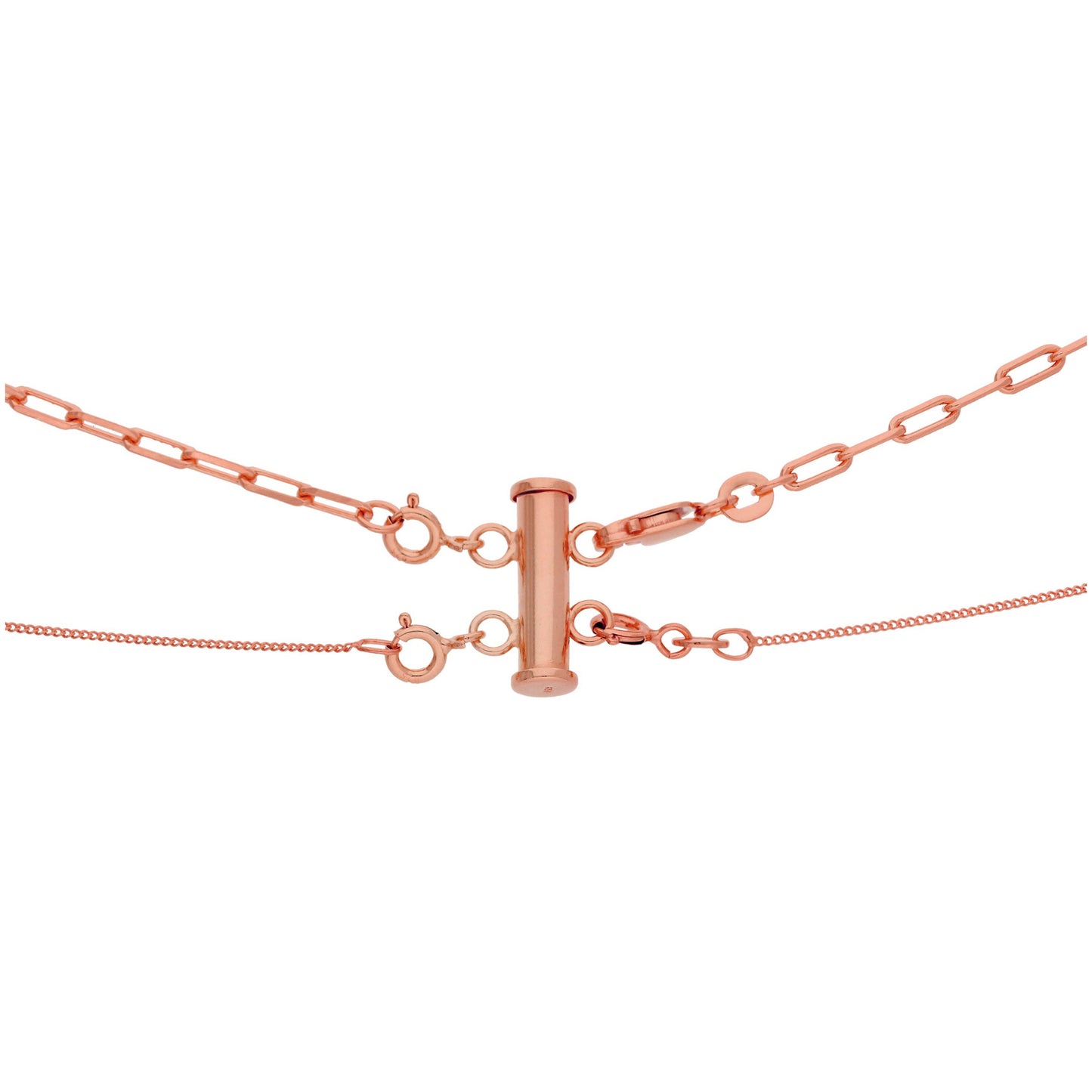 Rose Gold Plated Sterling Silver 2 Row Layer Necklace Clasp