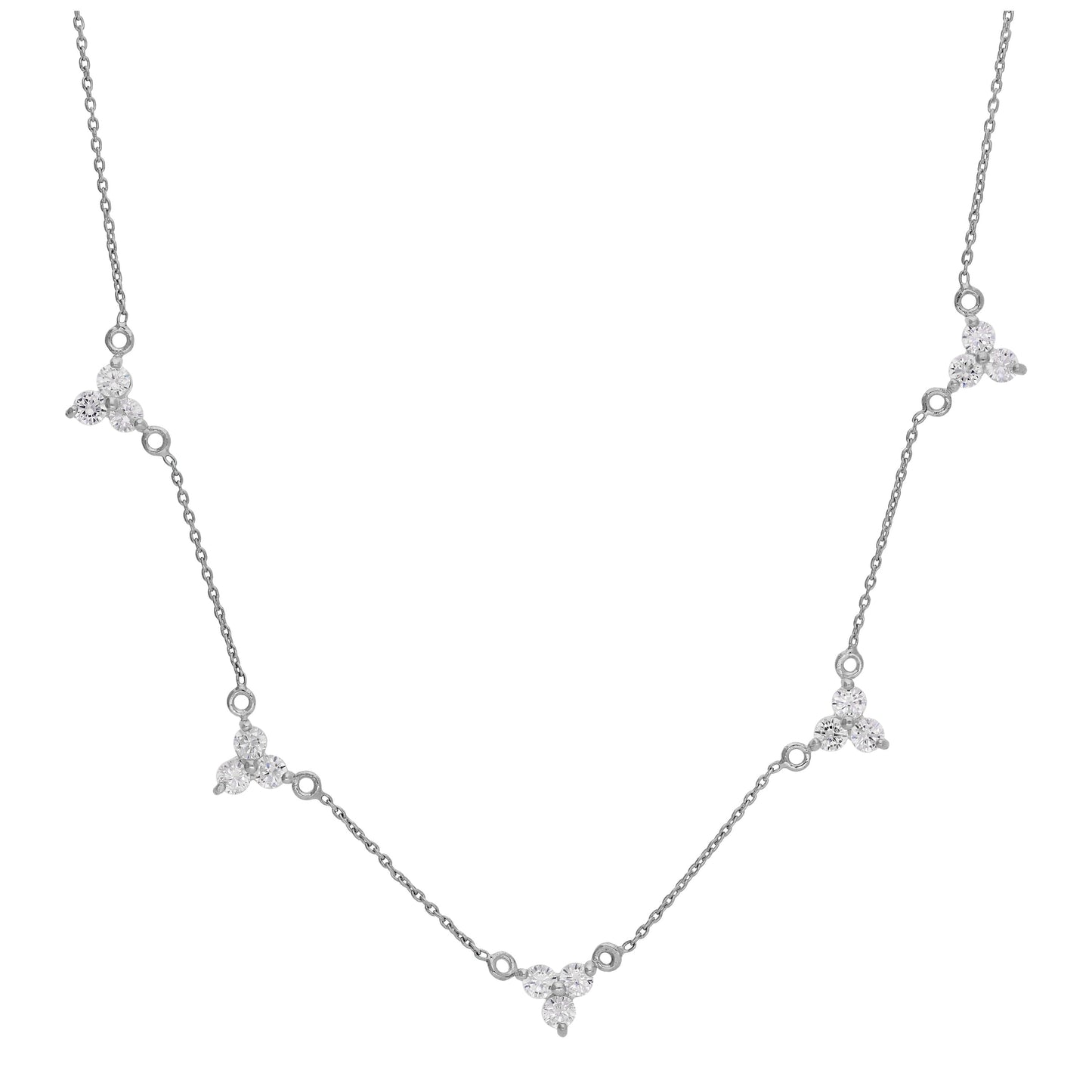 Sterling Silver Multi Trio CZ Cluster Adjustable Necklace