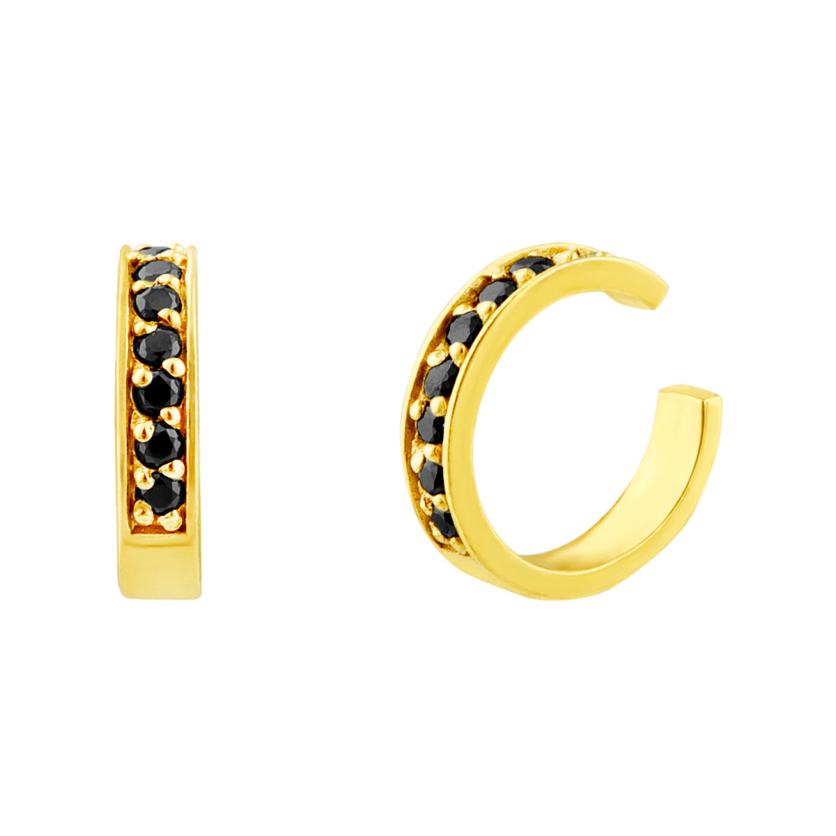 Gold Plated Sterling Silver Black CZ Pave Ear Cuff