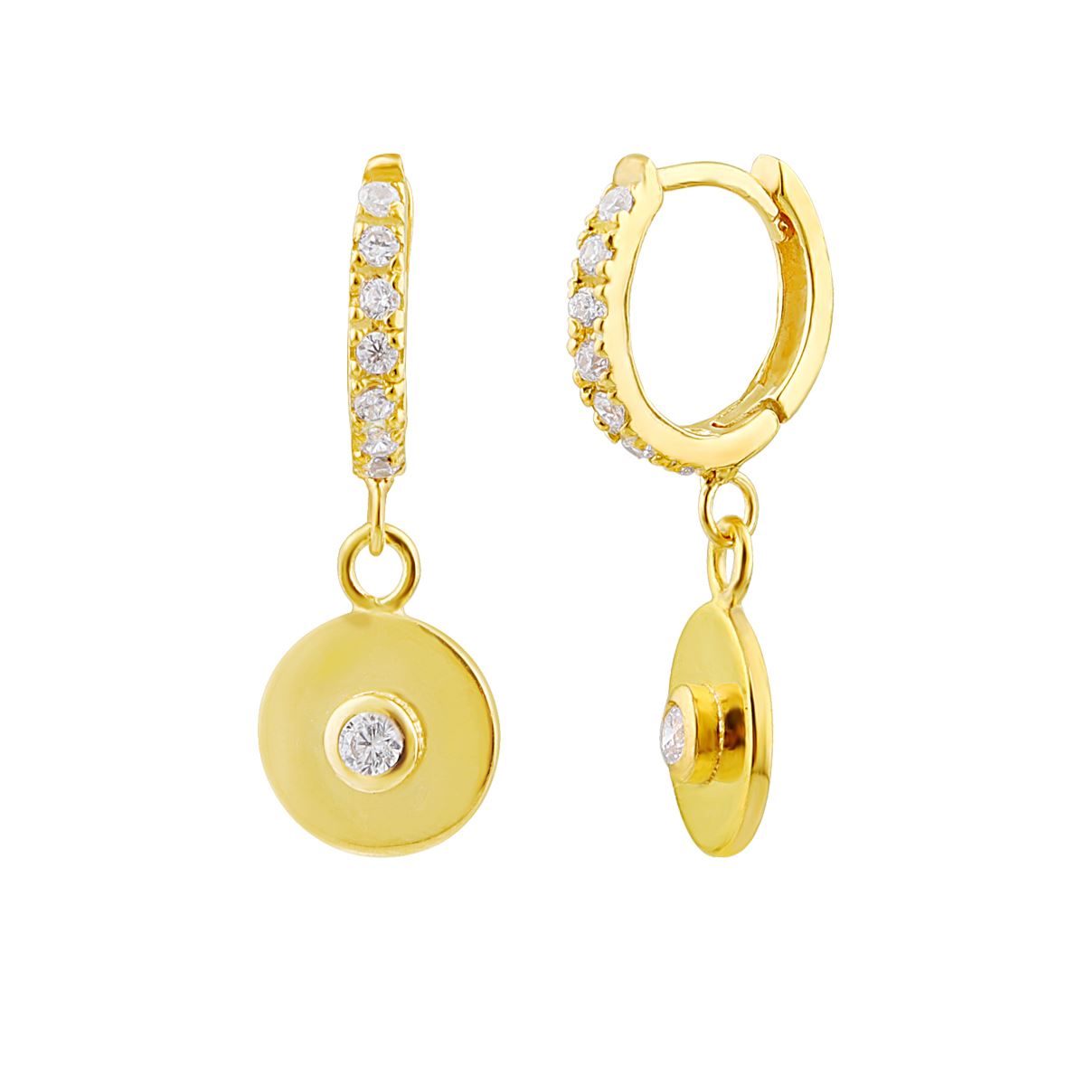 Gold Plated Sterling Silver CZ Charm Huggie Hoop Earrings