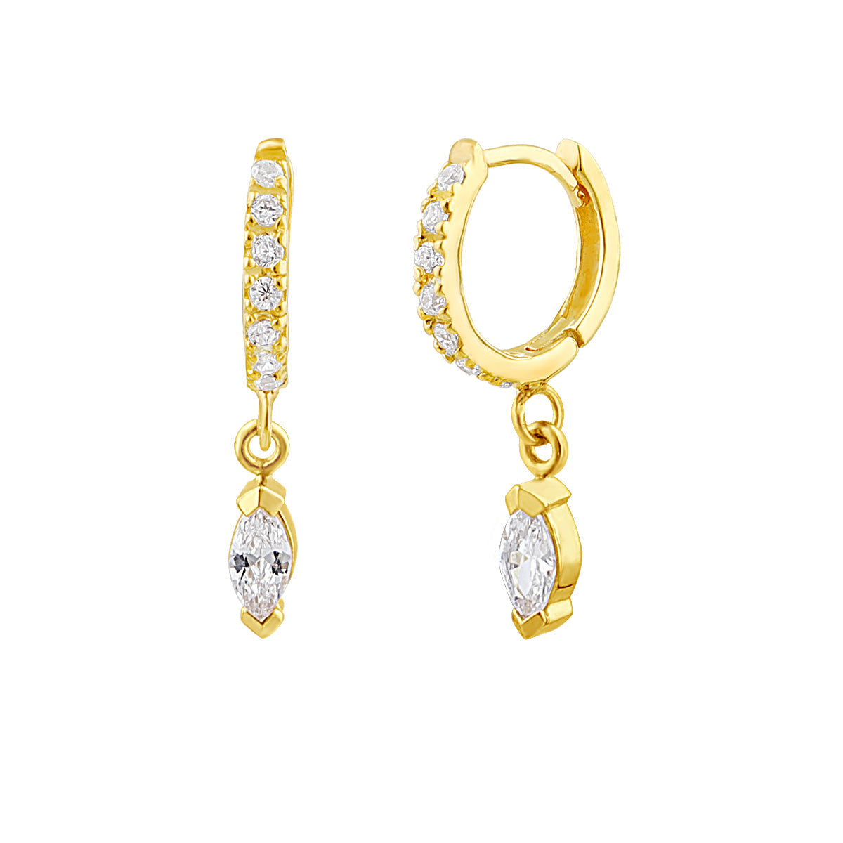 Gold Plated Sterling Silver CZ Marquise Charm Hoop Earrings