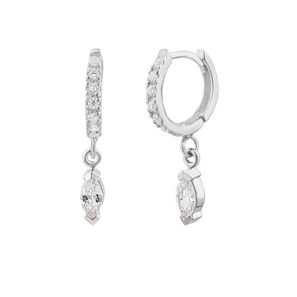 Sterling Silver CZ Marquise Charm 12mm Huggie Hoop Earrings