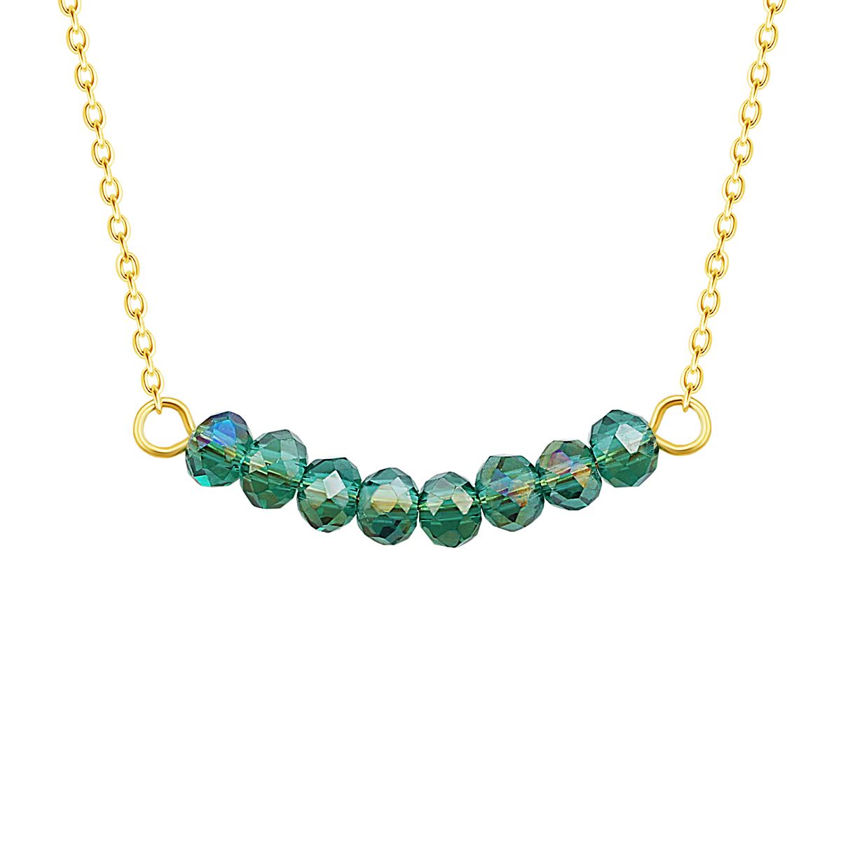 Gold Plated Sterling Silver CZ Emerald Bead 16 Inch Necklace