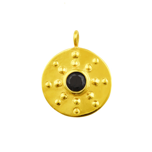 Gold Plated Sterling Silver Black CZ Disc Medallion Charm