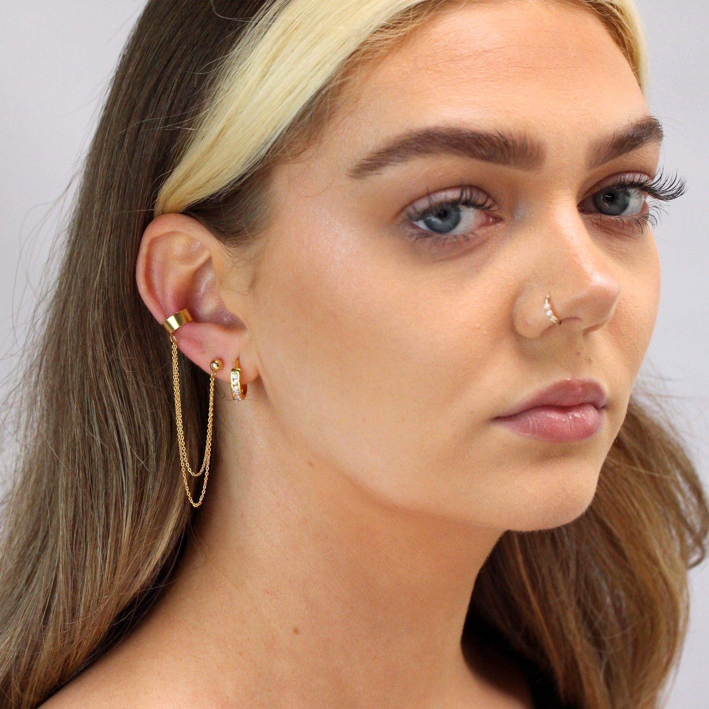 Gold Plated Sterling Silver Ear Cuff & 4mm Ball Stud Earring