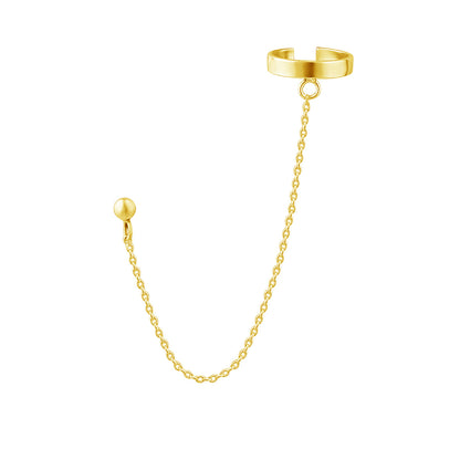 Gold Plated Sterling Silver Ear Cuff Ball Stud Chain Earring