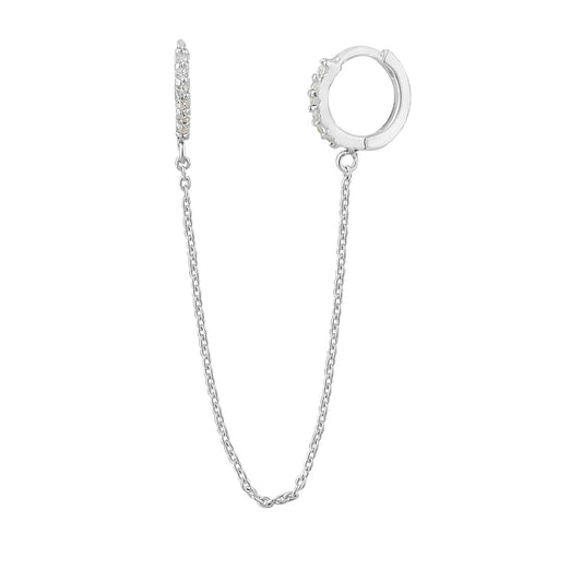 Sterling Silver Double Chain Linked CZ Hoop Earring