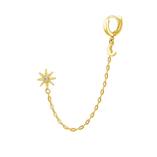 Gold Plated Sterling Silver Ear Cuff Star Stud Chain Earring