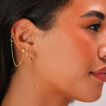 Gold Plated Sterling Silver Ear Cuff Star Stud Chain Earring