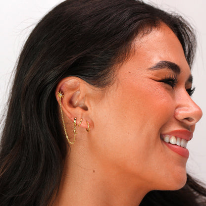 Gold Plated Sterling Silver Ear Cuff Star Stud Chain Earring