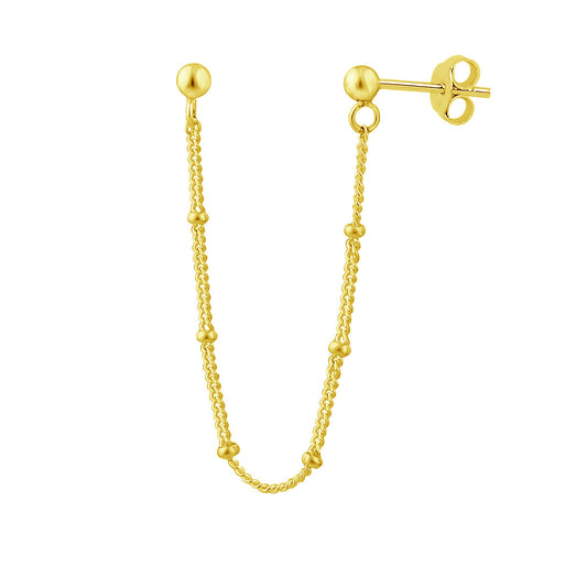 Gold Plated Sterling Silver Bobble Chain Double Ball Stud Earring