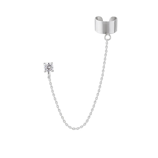 Sterling Silver Ear Cuff CZ Stud Chain Earring