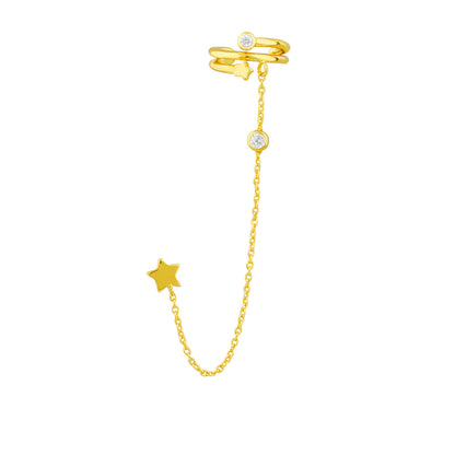 Gullbelagt Sterling Sølv Shooting Star Ear Cuff Chain Stud øredobber