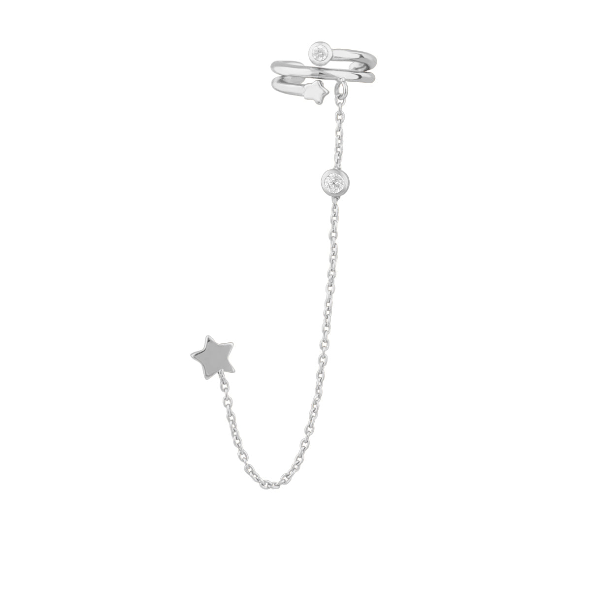 Sterling Silver Shooting Stars Ear Cuff Stud Chain Earring