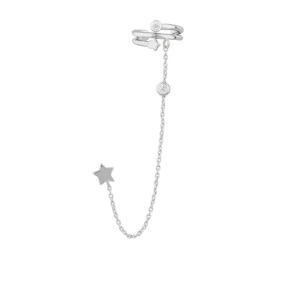 Sterling Silver Shooting Stars Ear Cuff Stud Chain Earring