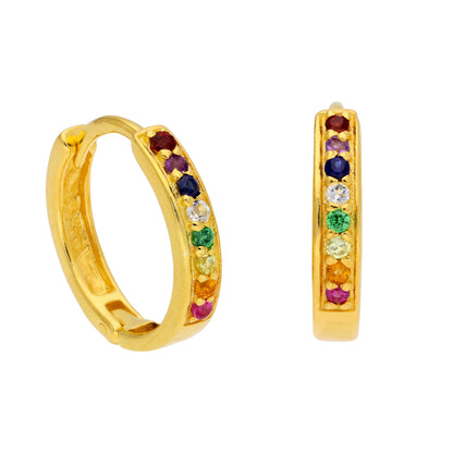 Gold Plated Sterling Silver Rainbow CZ 15mm Hoop Earrings