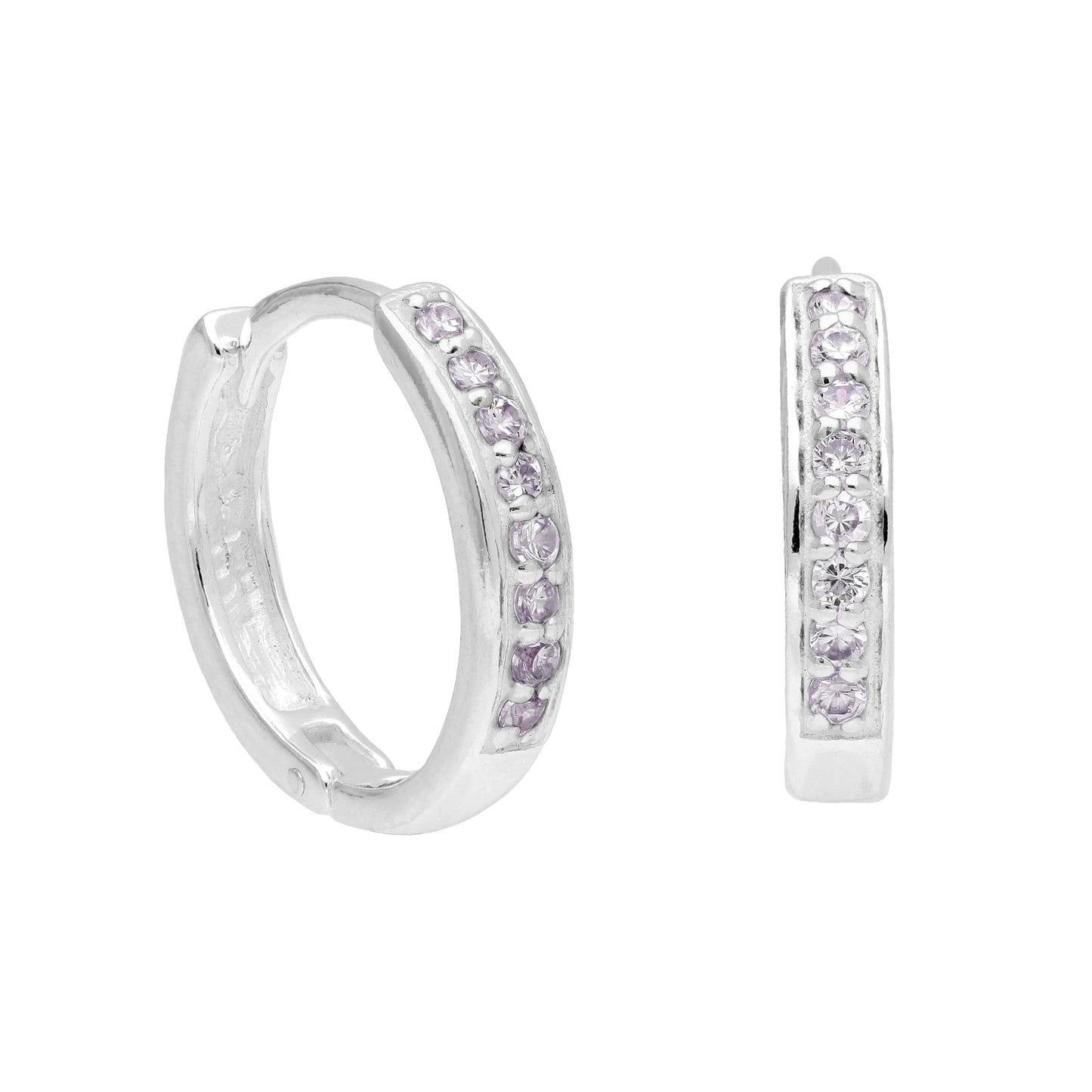 Sterling Silver Alexandrite CZ Pave 15mm Huggie Hoop Earrings