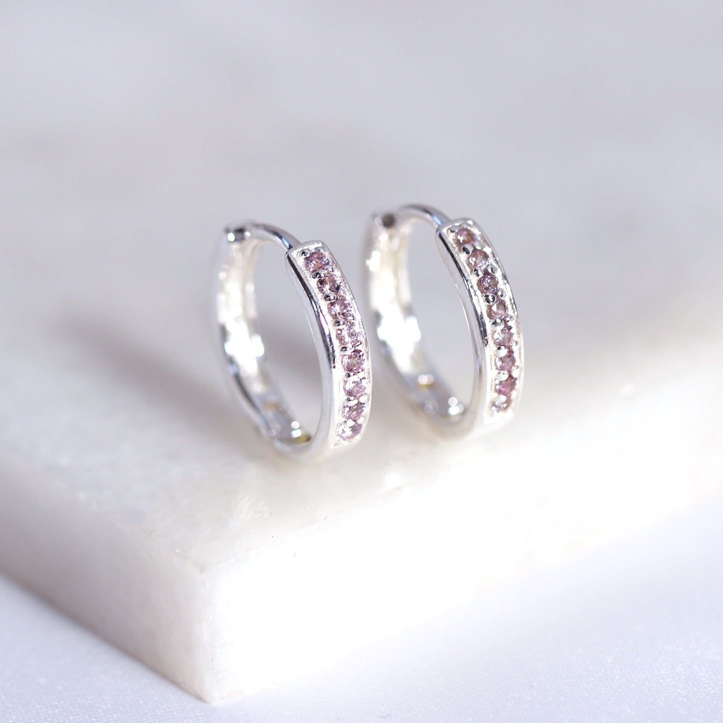 Sterling Silver Alexandrite CZ Pave 15mm Huggie Hoop Earrings