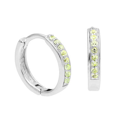 Sterling Silver Peridot CZ Pave 15mm Huggie Hoop Earrings