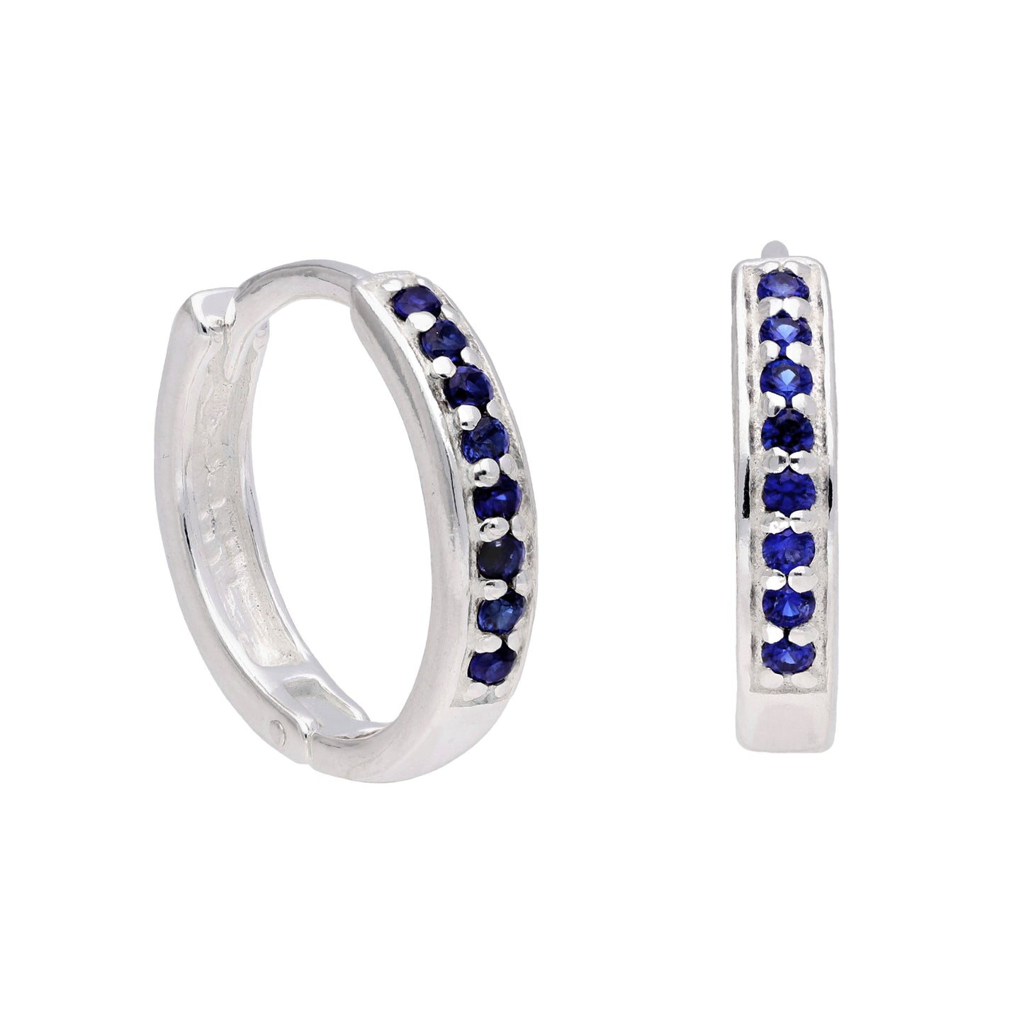 Sterling Silver Sapphire CZ Pave 15mm Huggie Hoop Earrings