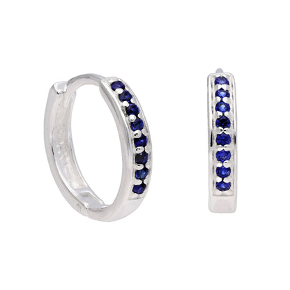 Sterling Silver Sapphire CZ Pave 15mm Huggie Hoop Earrings