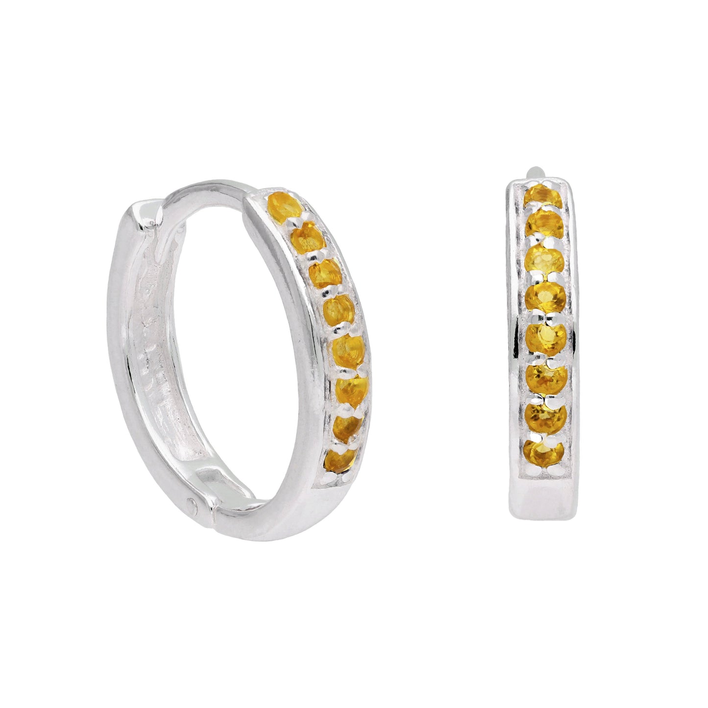 Sterling sølv Citrine CZ Pave 15 mm Huggie Hoop øredobber