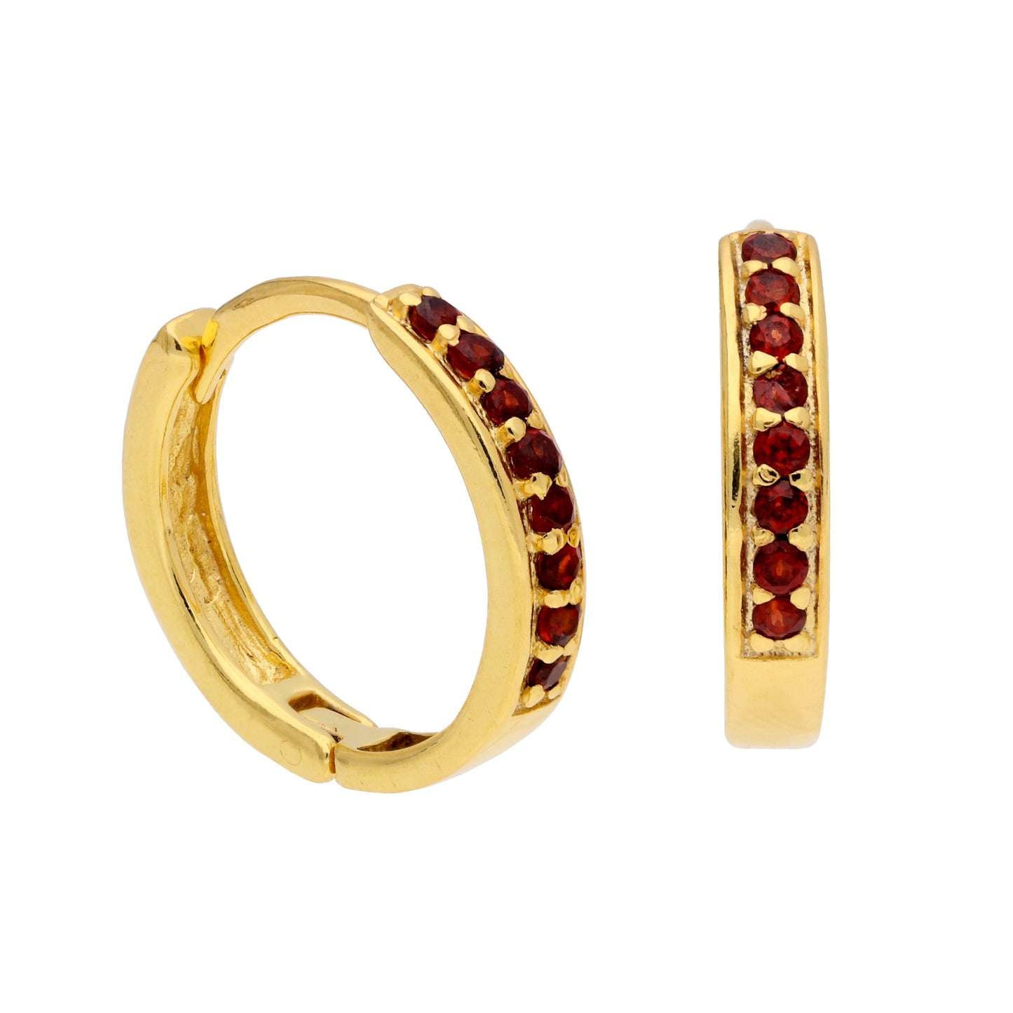 Gold Plated Sterling Silver Garnet CZ 15mm Huggie Hoop Earrings