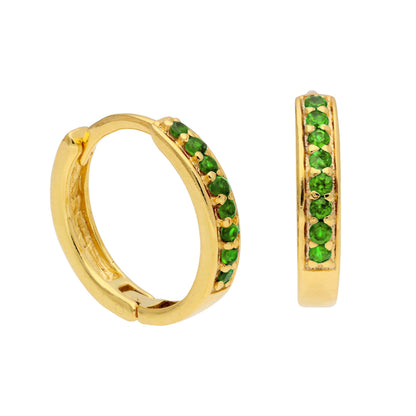 Gold Plated Sterling Silver Emerald CZ 15mm Hoop Earrings